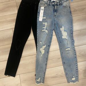Distressed Blue and Black Women's Jeans